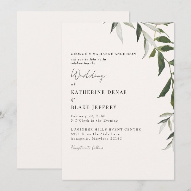 Invitation Mariage Vert Clair Champagne (Devant / Derrière)