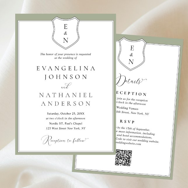 Invitation Mariage Vert Crête Élégant Classique Formel (Créateur téléchargé)