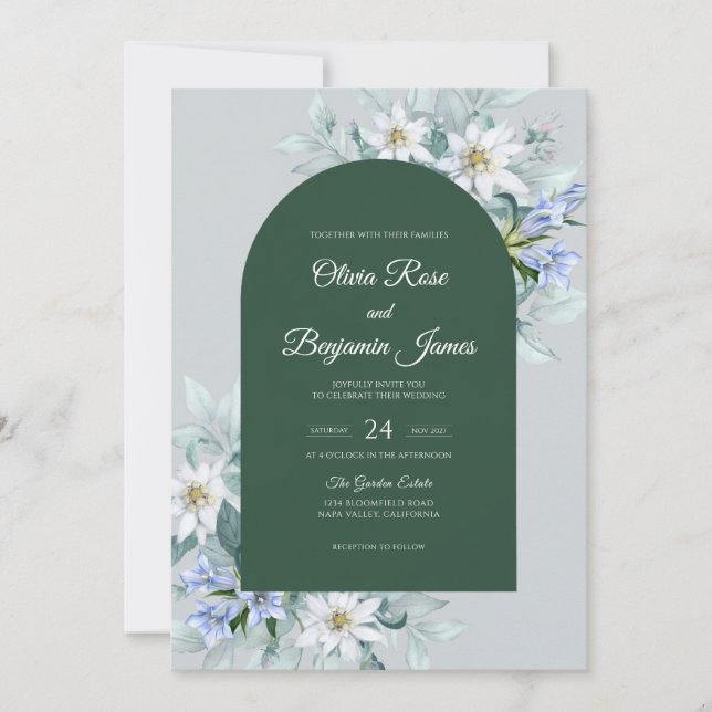 Invitation Mariage Vert de forêt Daisy Eucalyptus (Devant)