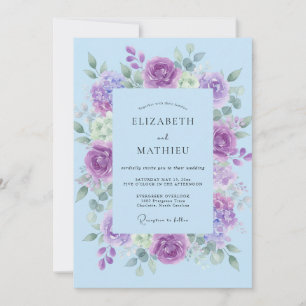 Invitation Mariage Vert de gris Violet Poudré