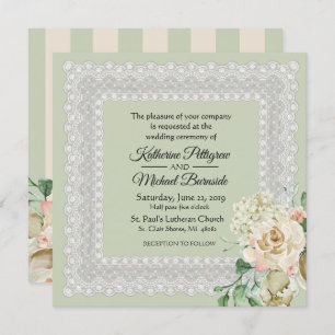 Invitation Mariage vert de la dentelle florale des Roses d'Hy