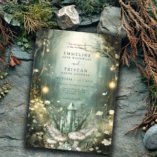Invitation Mariage vert de la forêt cristalline enchantée