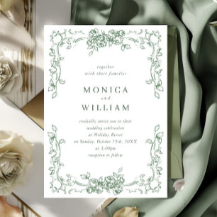 Invitation Mariage vert de la saison florale de la Renaissanc