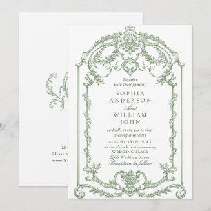 Invitation Mariage vert de l'âge orné victorien Grace Floral