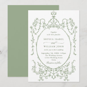 Invitation Mariage vert de l'âge orné victorien Grace Floral