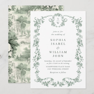 Invitation Mariage vert de l'âge orné victorien Grace Floral