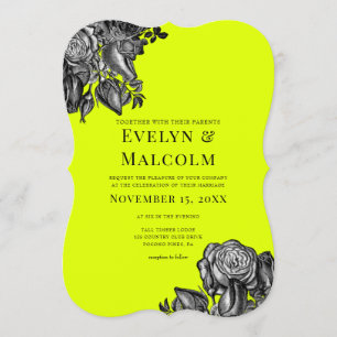 Invitation Mariage vert de rose noir et blanc
