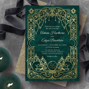 Invitation Mariage vert de sorcière de tarot gothique