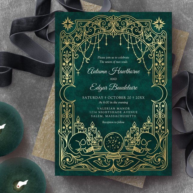 Invitation Mariage vert de sorcière de tarot gothique (Créateur téléchargé)
