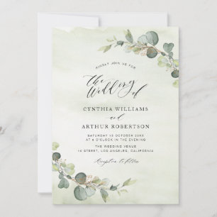 Invitation mariage vert d'eau moderne eucalyptus
