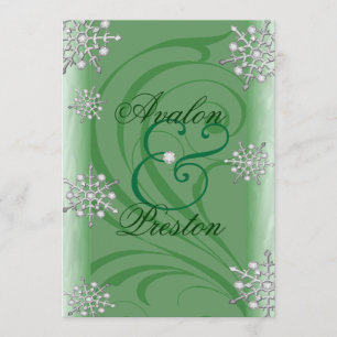 Invitation Mariage vert d'hiver sur le flocon des neiges