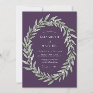 Invitation Mariage Vert Égoutté d'Aubergine
