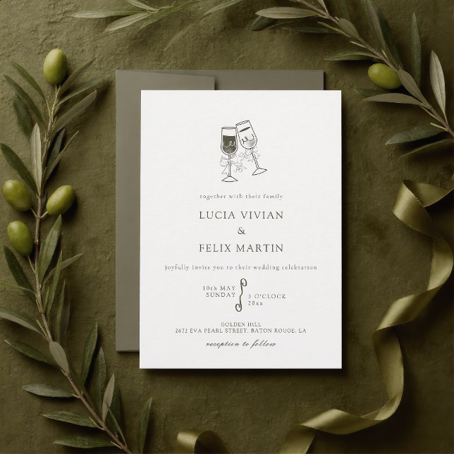 Invitation Mariage vert élégant en bois d'olive (Créateur téléchargé)