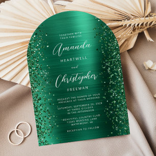 Invitation Mariage Vert Émeraude Brillant Métal Brossé en Arc