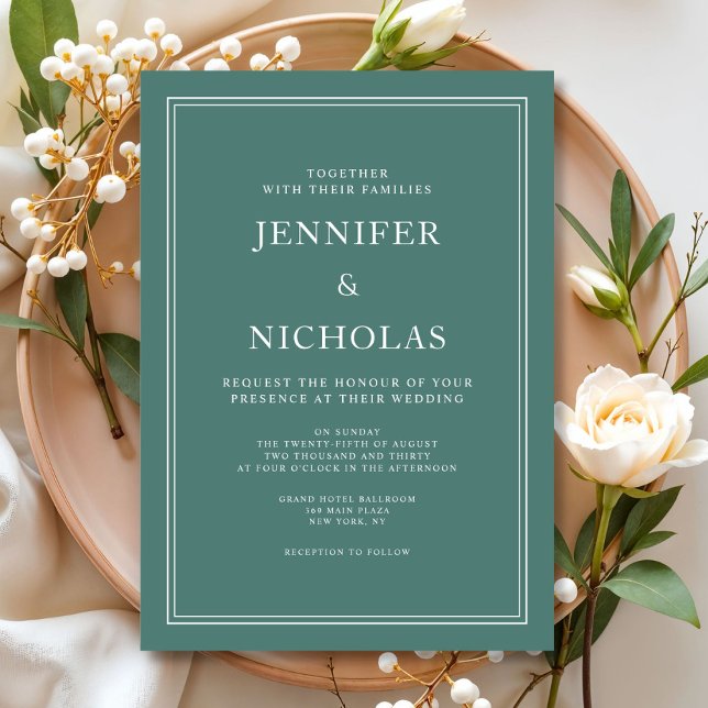 Invitation Mariage vert émeraude classique (Formal Classic Emerald Green Wedding Invitation)