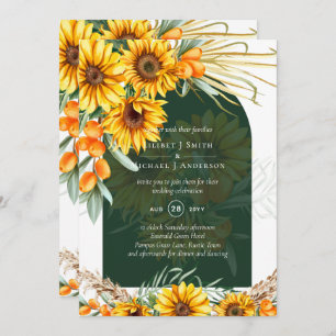 Invitation MARIAGE vert émeraude de la laiton BOHO Sunflowers
