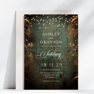 Invitation Mariage Vert Émeraude et Or