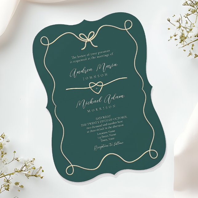 Invitation Mariage Vert Émeraude et Or (Créateur téléchargé)