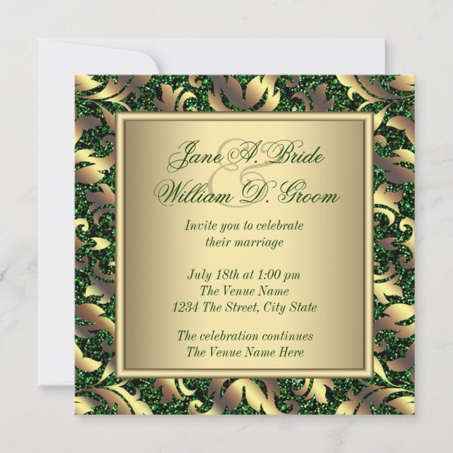 Invitation Mariage Vert Émeraude et Or (Devant)