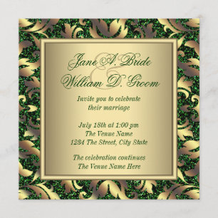 Invitation Mariage Vert Émeraude et Or