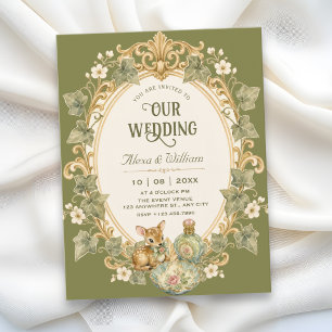 Invitation Mariage vert enchanté floral vintage