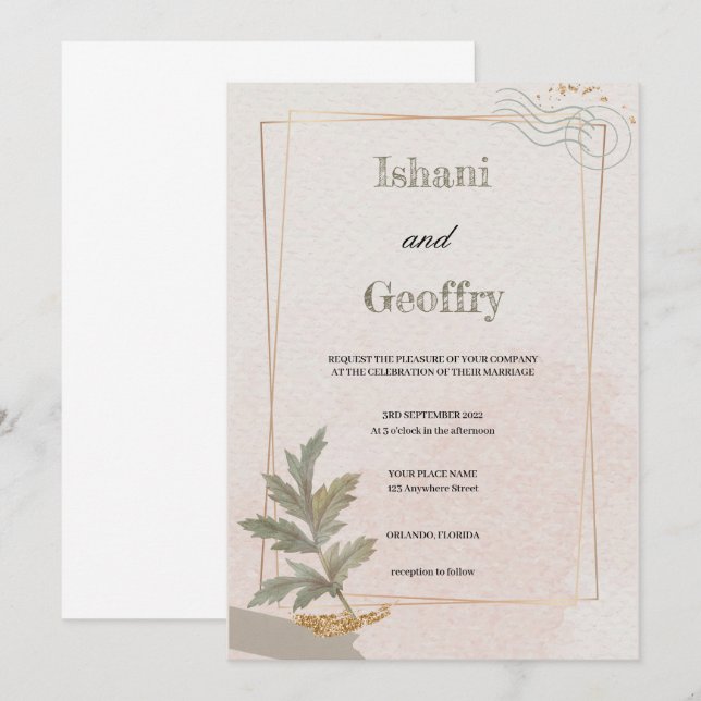 INVITATION MARIAGE VERT ET BEIGE SIMPLE ET ÉLÉGANT (Devant / Derrière)