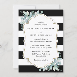 Invitation Mariage vert Eucalyptus noir et blanc