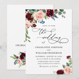 Invitation Mariage Vert Foncé Bourgogne Rose Eucalyptus