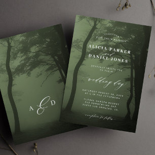 Invitation Mariage vert foncé dans l'arbre forestier enchanté