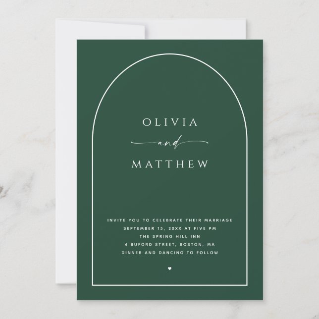 Invitation Mariage Vert Forêt Sombre | Photo d'Arche + Code Q (Devant)