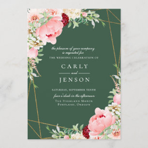 Invitation Mariage vert géométrique rose pâle
