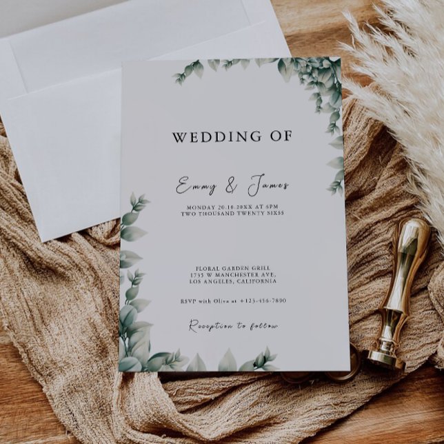 Invitation Mariage vert invite Modèle (Greenery Wedding Invites Template)
