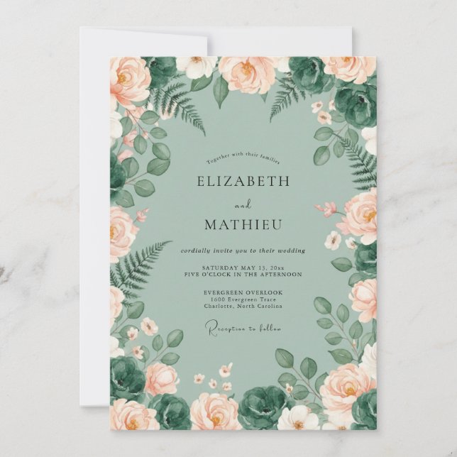 Invitation Mariage Vert Menthe Luxuriant Nature (Devant)