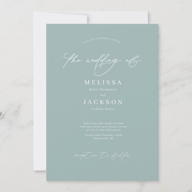 Invitation Mariage vert minimaliste Pastel Seafoam (Devant)