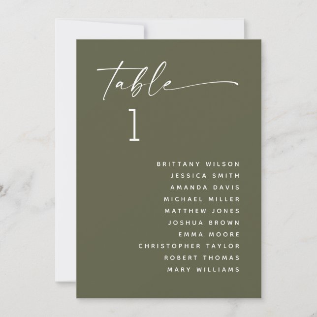 Invitation Mariage Vert Olive Assourdi | Plan de Table de la  (Devant)