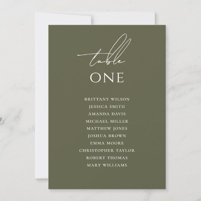 Invitation Mariage Vert Olive Assourdi | Plan de Table Terreu (Devant)