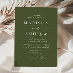 Invitation Mariage vert olive élégant moderne<br><div class="desc">Invitations minimalistes et modernes de mariage avec vos détails mariages en lettres blanches avec des accents de script de calligraphie sur un arrière - plan vert olive. L'arrière - plan vert olive peut être changé en une couleur de votre choix. Conçu pour coordonner avec notre collection de mariages Modern Elegance....</div>