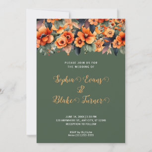 Invitation Mariage vert Orange Fleur sauvage Arrangement