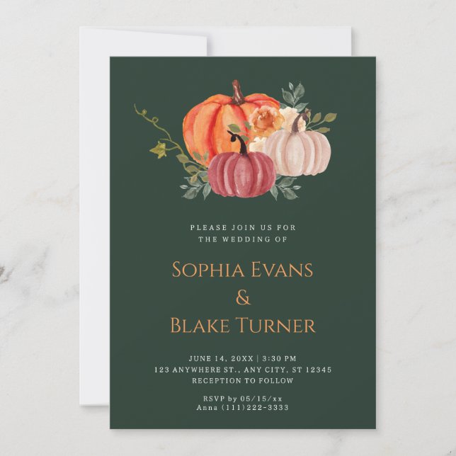 Invitation Mariage vert orange violet blanc Citrouille (Devant)