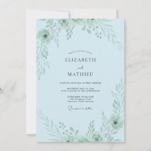 Invitation Mariage Vert Pâle et Bleu Poudre