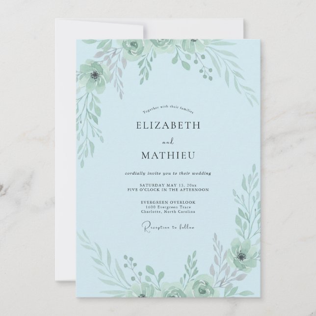 Invitation Mariage Vert Pâle et Bleu Poudre (Devant)