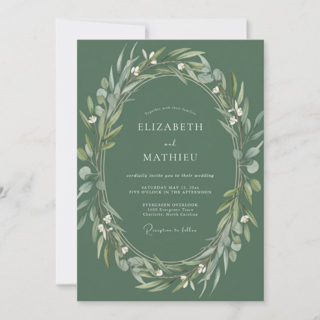 Invitation Mariage Vert Sage de la Forêt Envoûtante (Devant)
