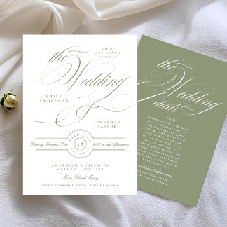 Invitation Mariage Vert Sage Élégant Formel | Détails Retour