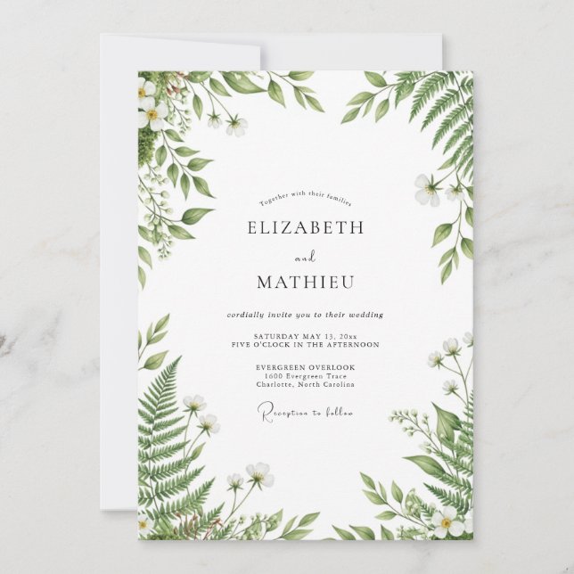 Invitation Mariage Vert Sage Forêt Verdoyante (Devant)