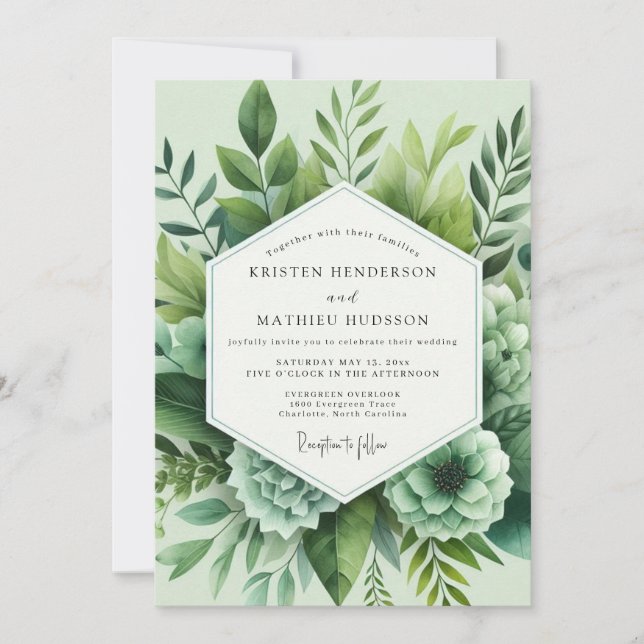 Invitation Mariage Vert Sage Luxuriant (Devant)