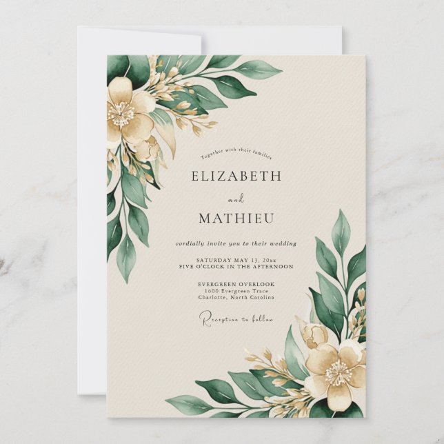 Invitation Mariage Vert Sage Nature Luxuriante (Devant)
