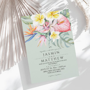 Invitation Mariage Vert Sauge Botanique Florale Tropicale 