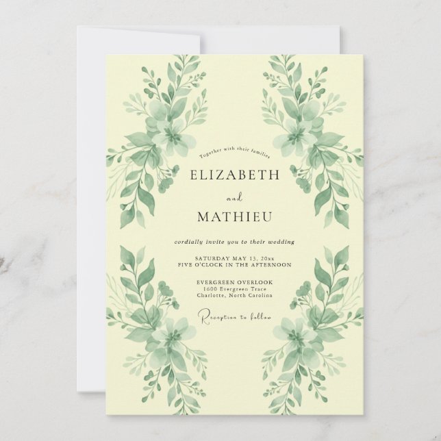 Invitation Mariage Vert Sauge Champagne (Devant)