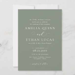 Invitation Mariage vert sauge clair élégant et formel