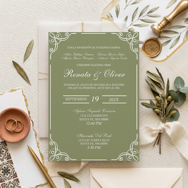 Invitation Mariage vert sauge espagnol  (Créateur téléchargé)
